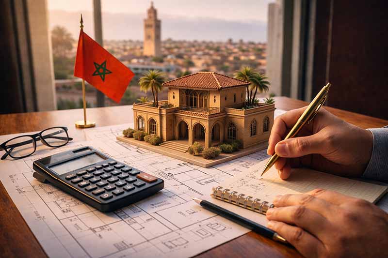 Estimation immobilière à Marrakech avec carnet de calcul, clés et repères de budget