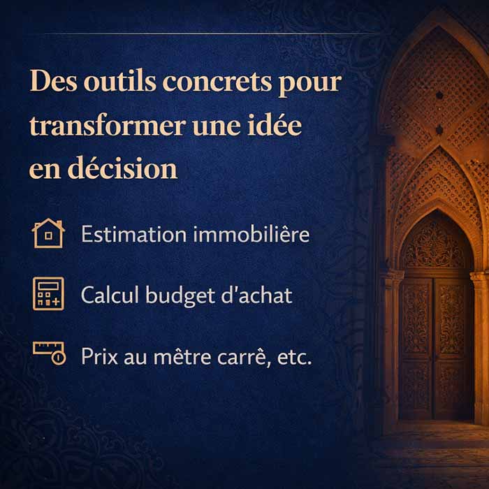 Outils immobiliers à Marrakech sur écran pour estimer un projet, calculer un budget et comparer les quartiers